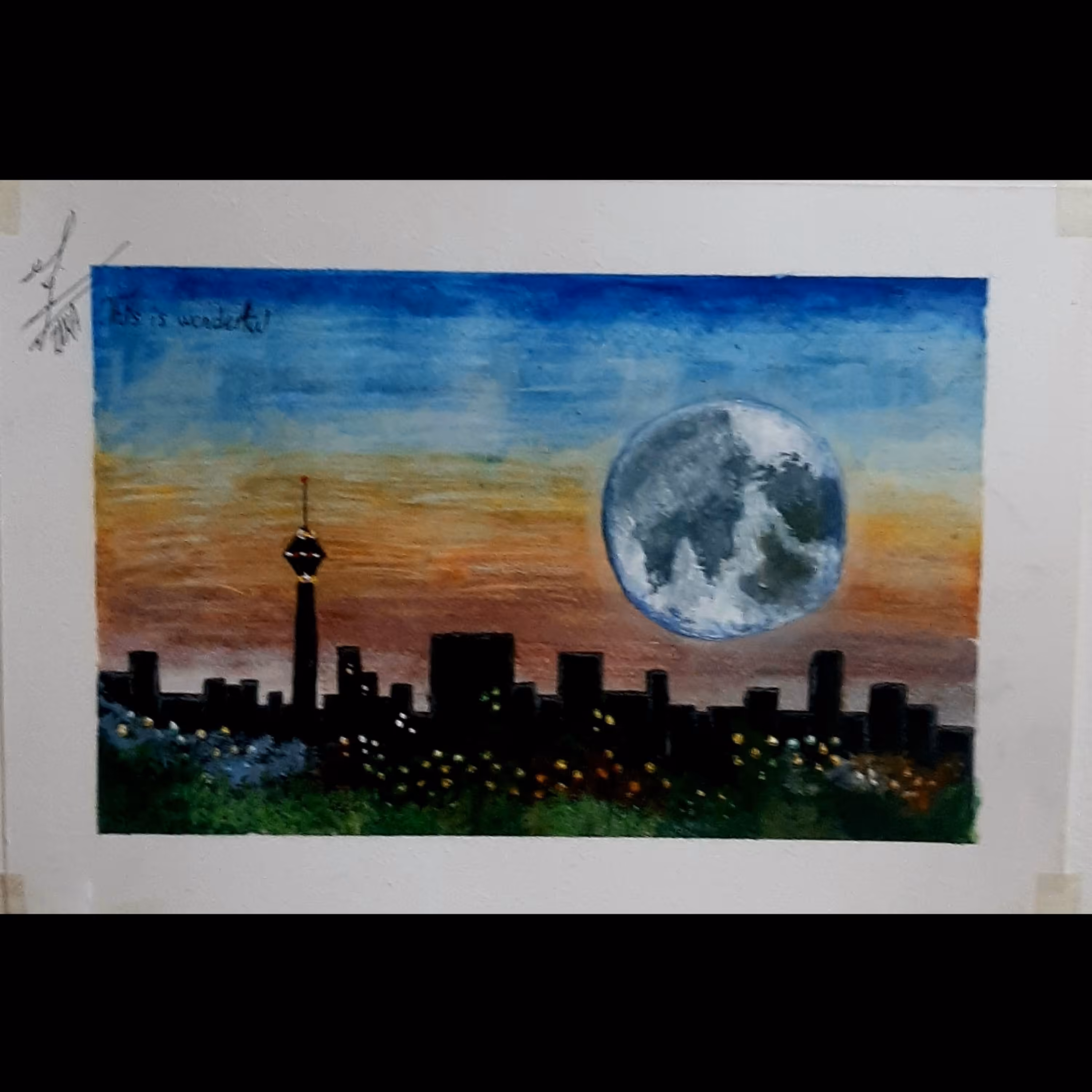 نقاشی (نیمه شب تهران )سایز a4 آبرنگ