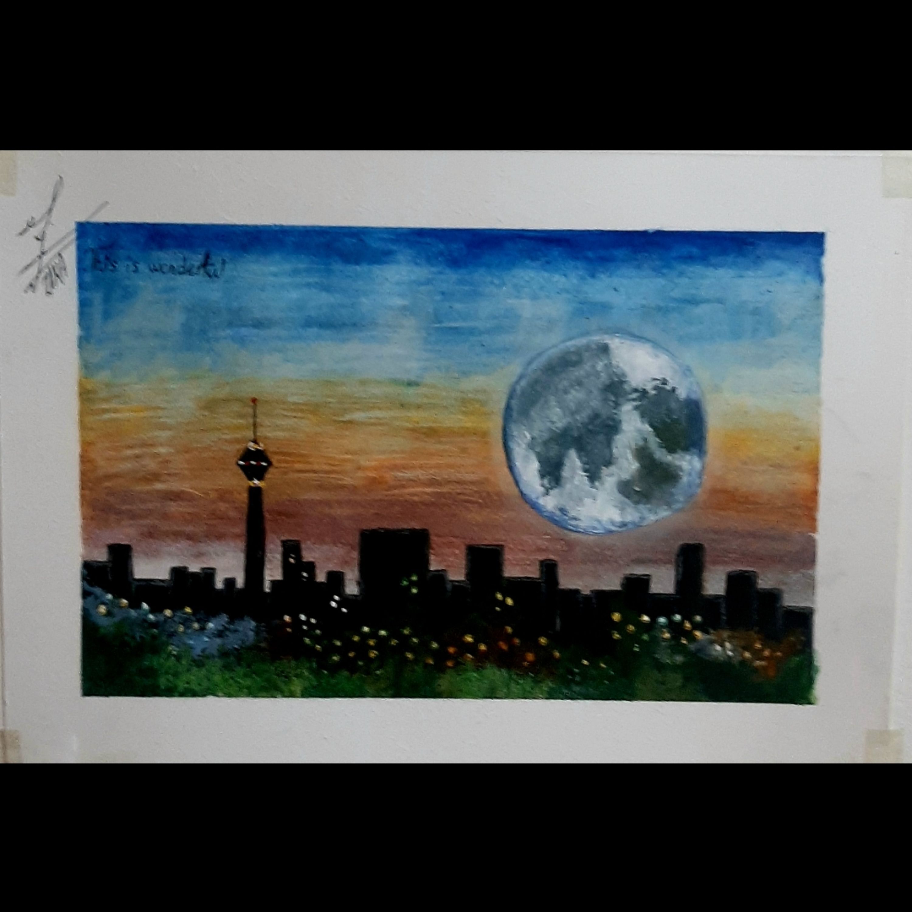 نقاشی (نیمه شب تهران )سایز a4 آبرنگ