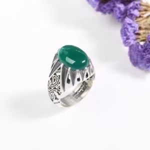 انگشتر نقره مردانه با نگین عقیق سبز