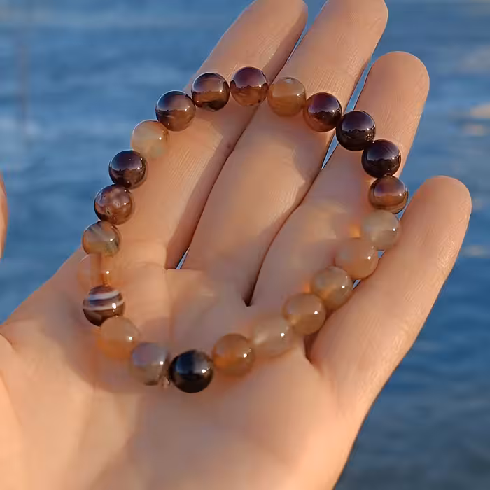 دستبند سنگ عقیق قهوه ای