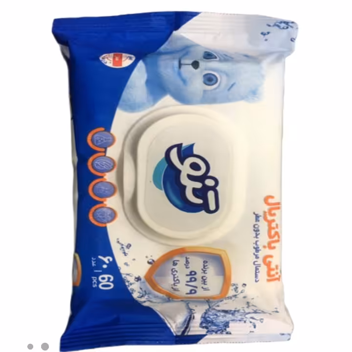 دستمال مرطوب آنتی باکتریال تنوپاک کننده آرایشی بسته 60 عددی

