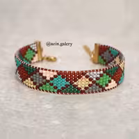 دستبند منجوق بافی دستباف روسی با منجوق اصل ژاپنی و قطعات فلزی صددرصد استیل و رنگ ثابت