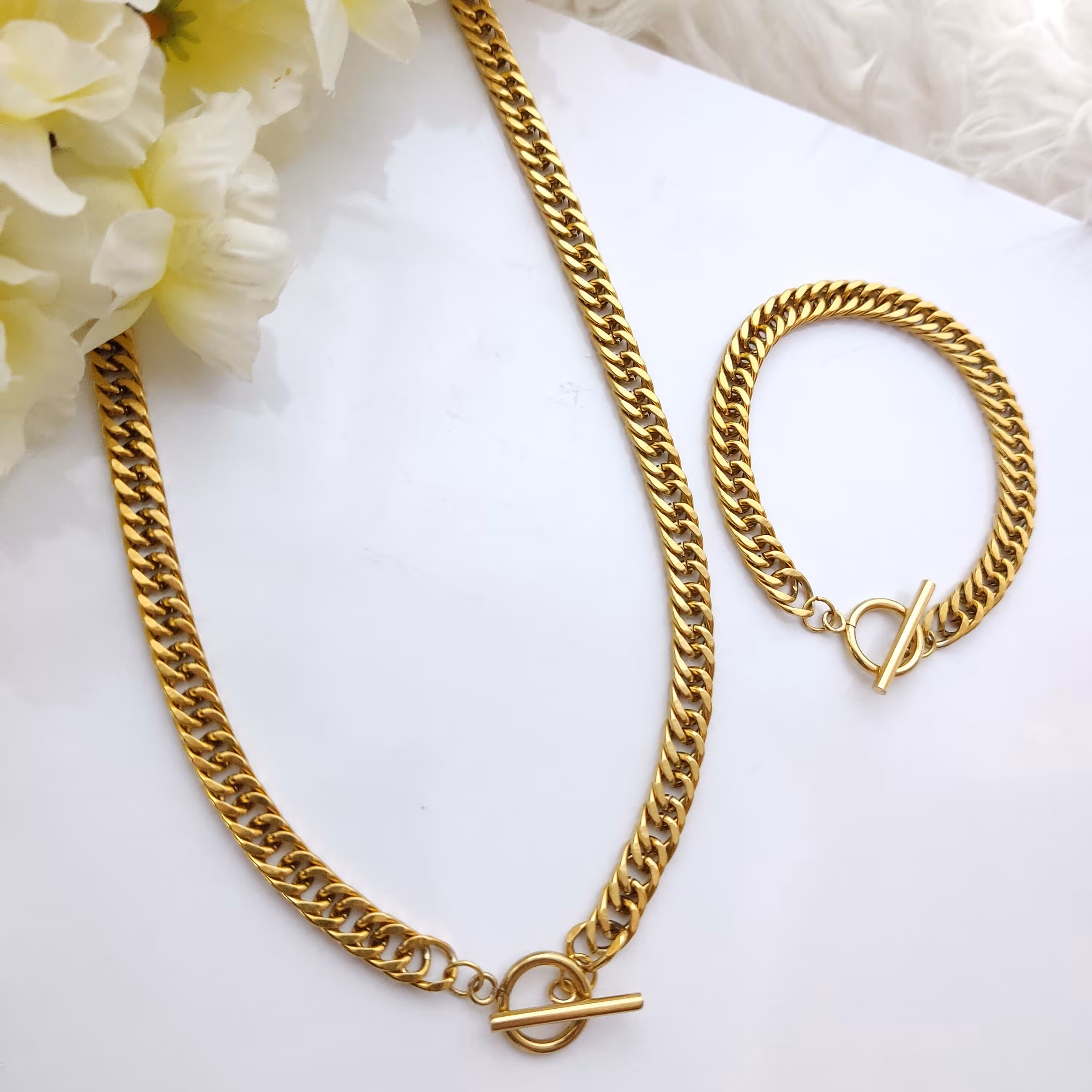 گردنبند ودستبند با زنجیرکارتیر استیل، زنانه ومردانه 