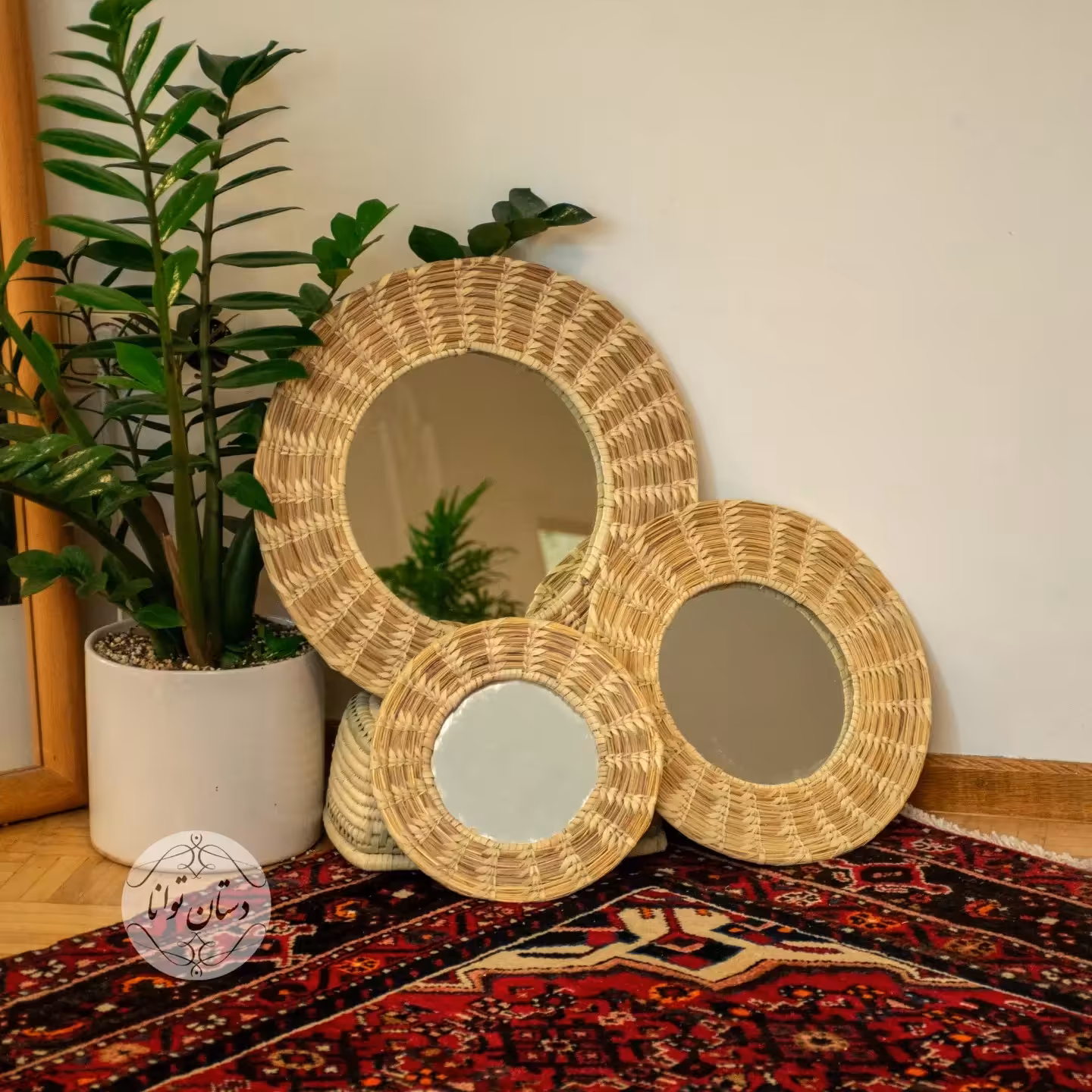 ست آینه دکوری حصیری