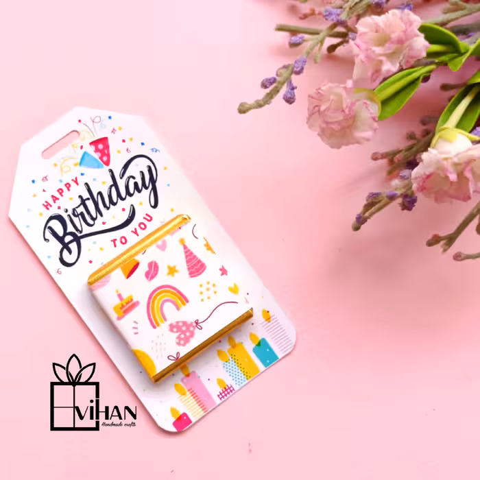 گیفت شکلات مربعی تبریک تولد همراه با تگ تم تولد 6