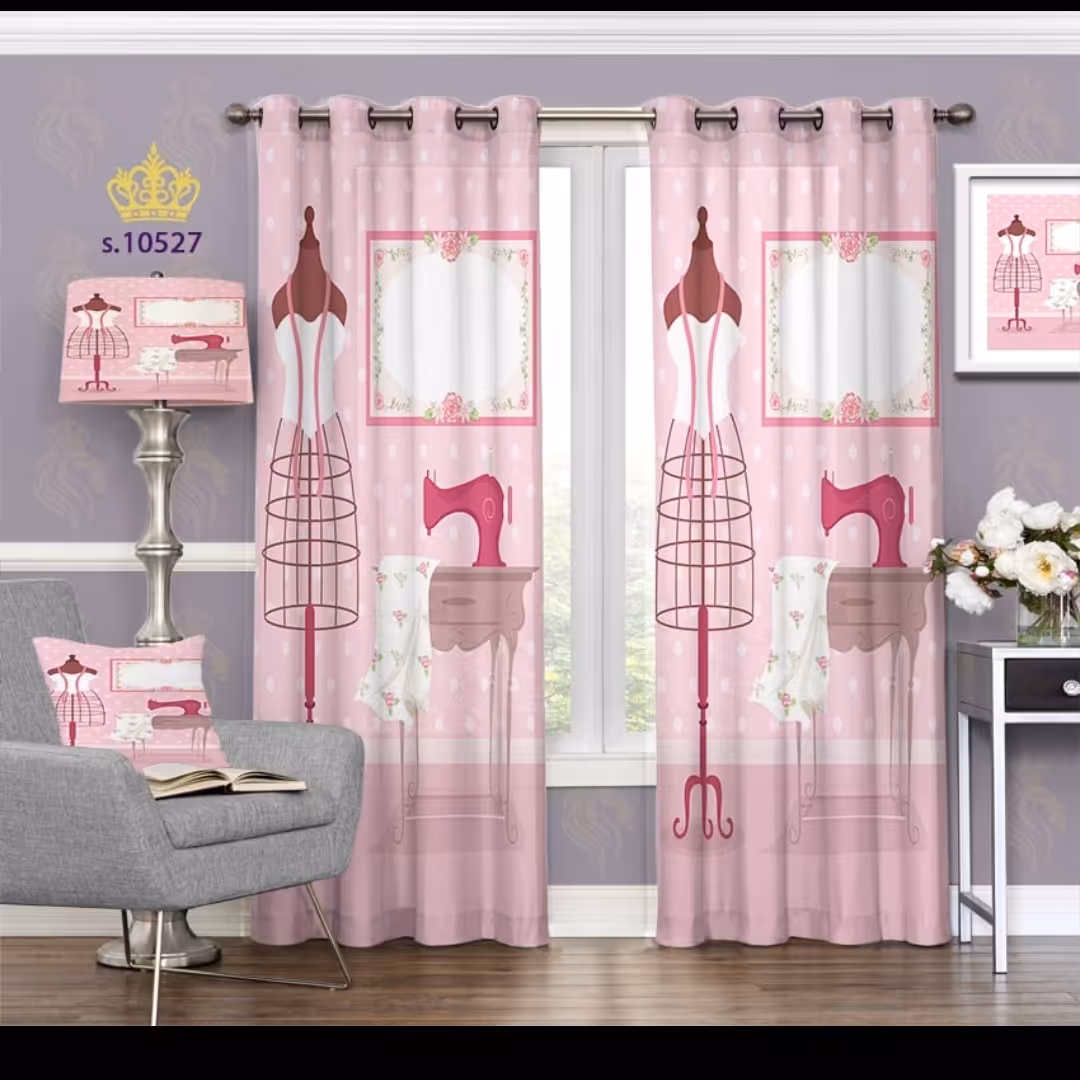 پرده اتاق خواب دخترانه دو قواره طرح فانتزی کد S10527