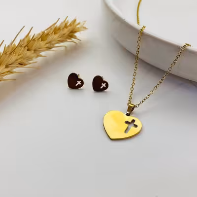 نیم ست استیل طرح قلب و صلیب