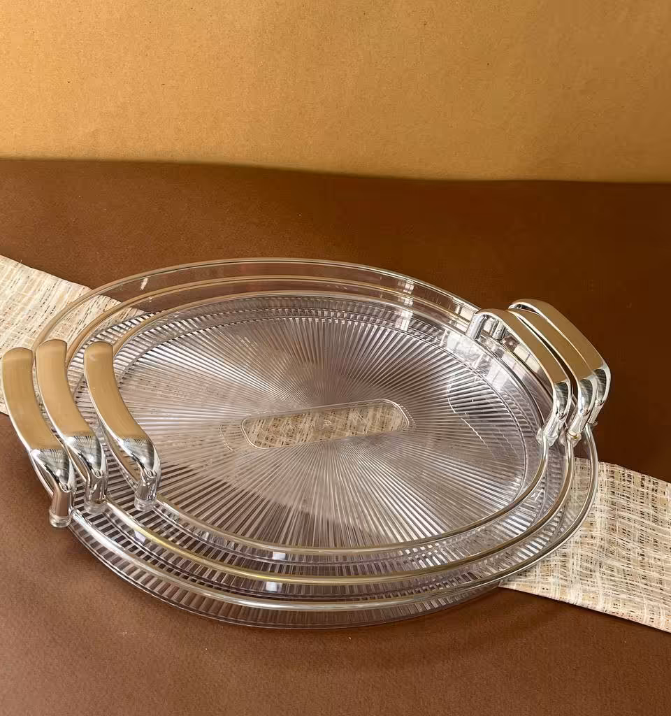 سینی اکرولیک بیضی دسته نقره ای