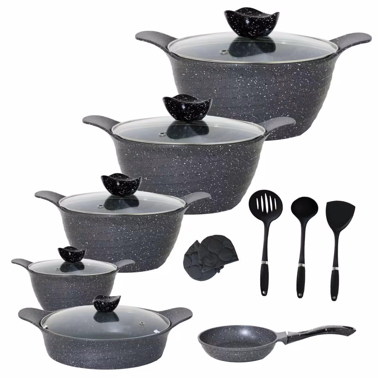 سرویس قابلمه 14 پارچه طوسی تیره ( مدل رز )یونیک 7949