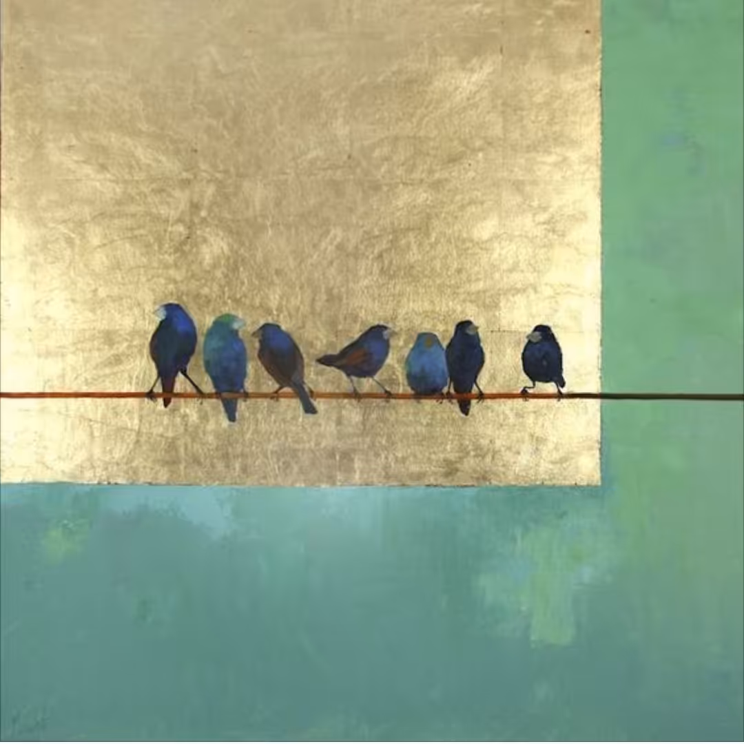 تابلو نقاشی پرنده اکریلیک و ورق طلا . اندازه 70 در 70. (سایز و رنگ  قابل تغییر است)