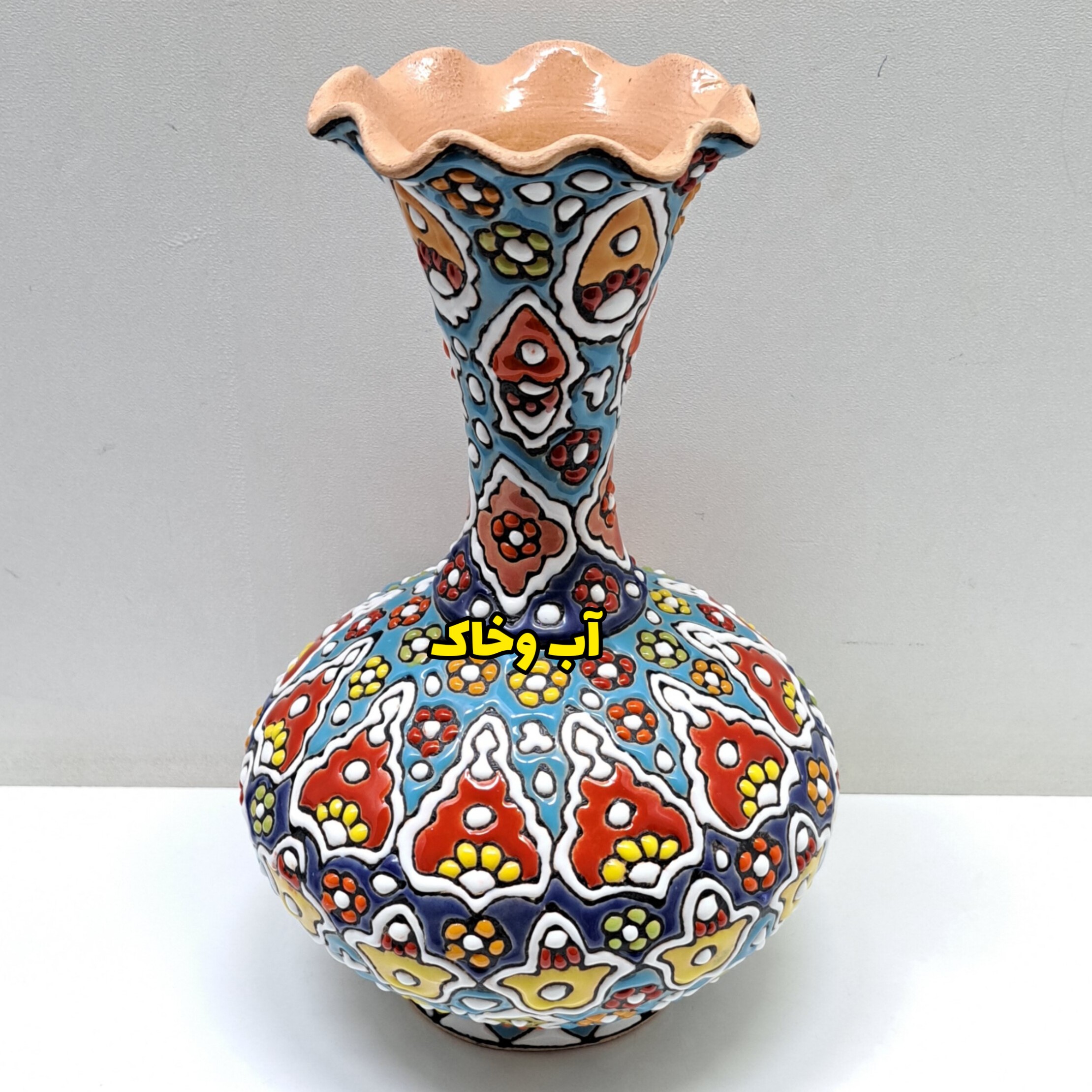 گلدان لب چین سفالی میناکاری