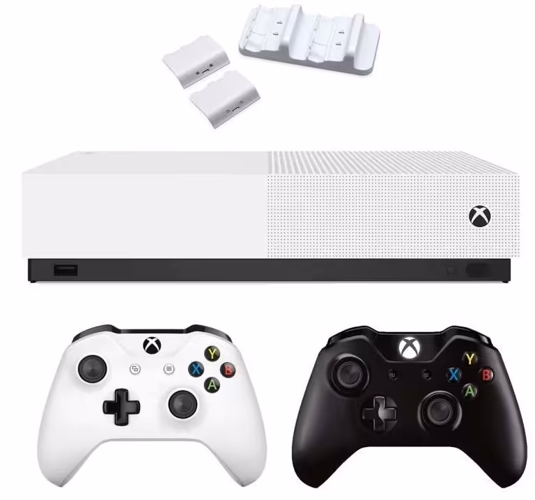 کنسول بازی مایکروسافت مدل Xbox One S ALL DIGITAL ظرفیت 1 ترابایت به همراه دسته اضافه مشکی و داک شارژ