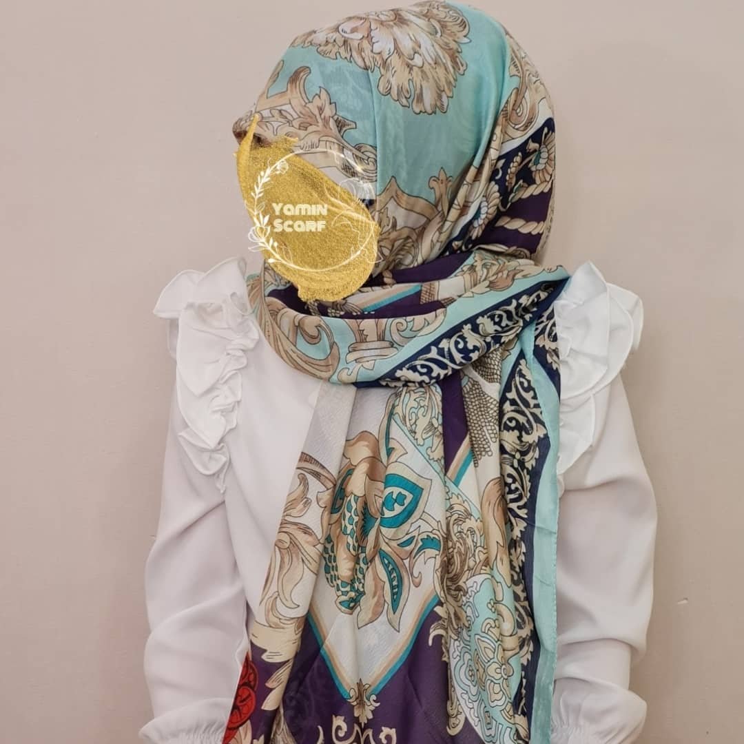 روسری حریر ابریشم قواره 140 رنگ آبی بنفش