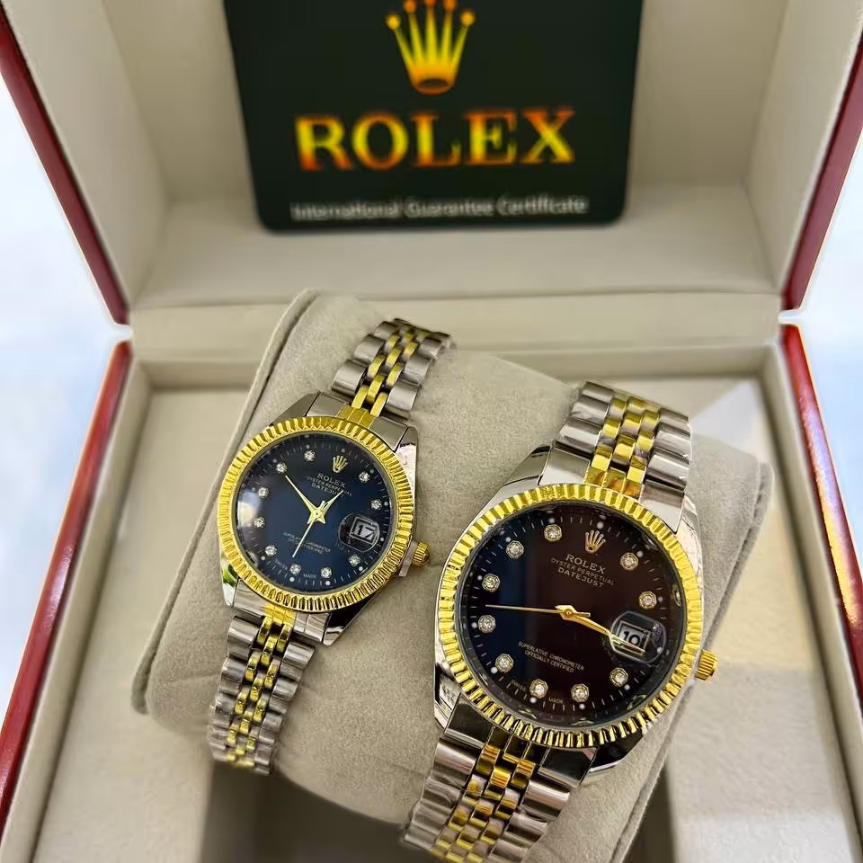 ست ساعت رولکس دیت جاست صفحه مشکی با‌جعبه و  ارسال رایگان قیمت جفت 