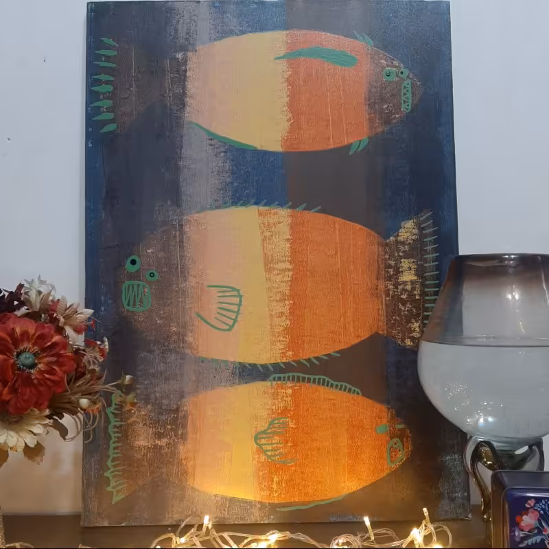 تابلو اکریلیک ماهی های آدم خوار