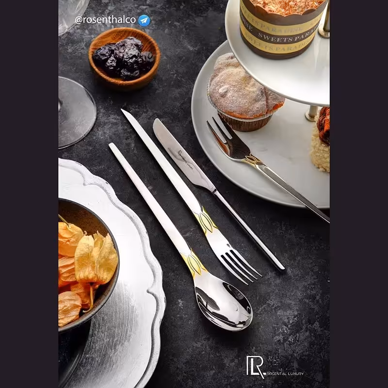 سرویس قاشق چنگال 30 نفره  براق و طلایی  151 پارچه  (برند رزنتال ) (  515 G )