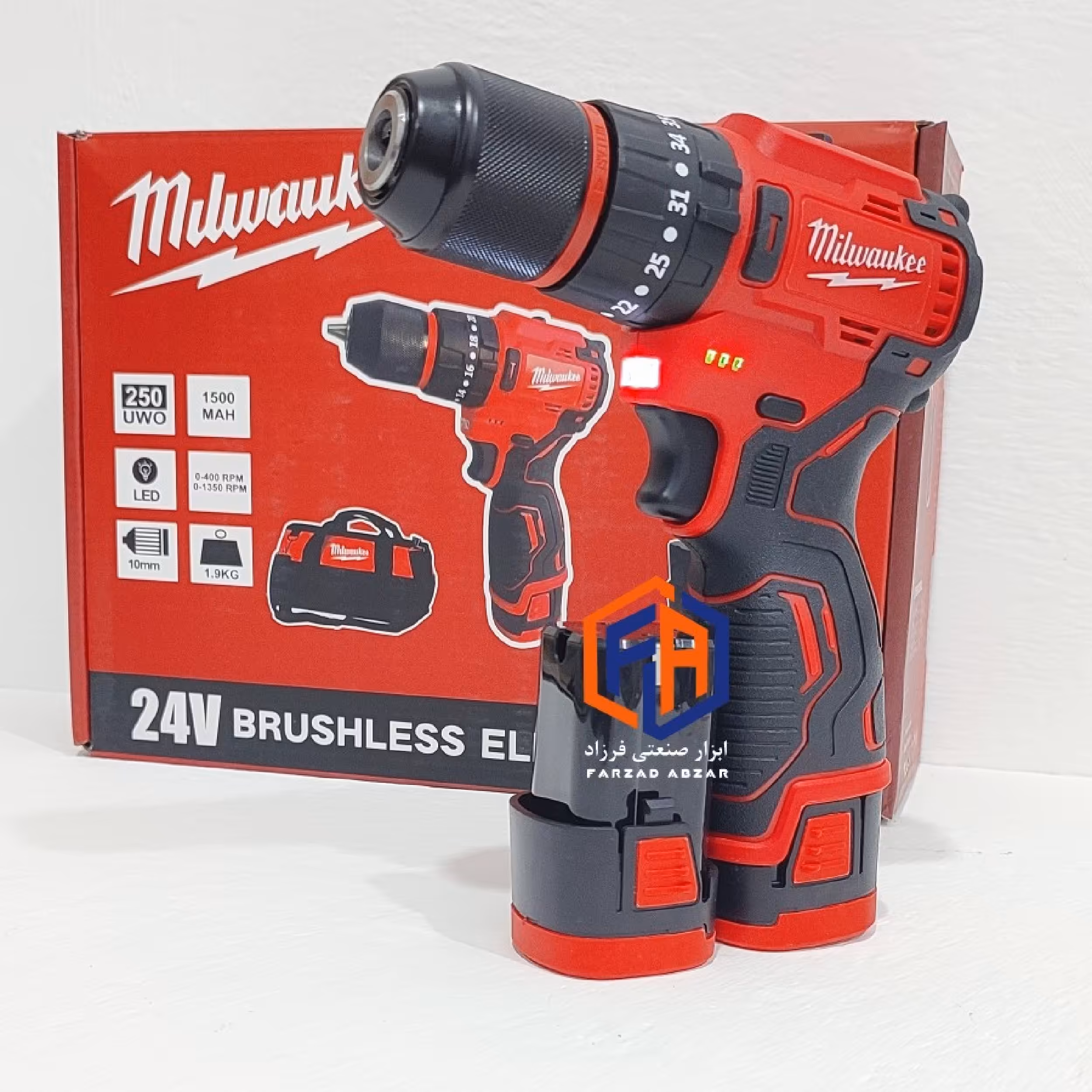 دریل شارژی موتور براشلس میلواکی سه نظام فلزی مدل MILWAUKEE BRUSHLESS 
