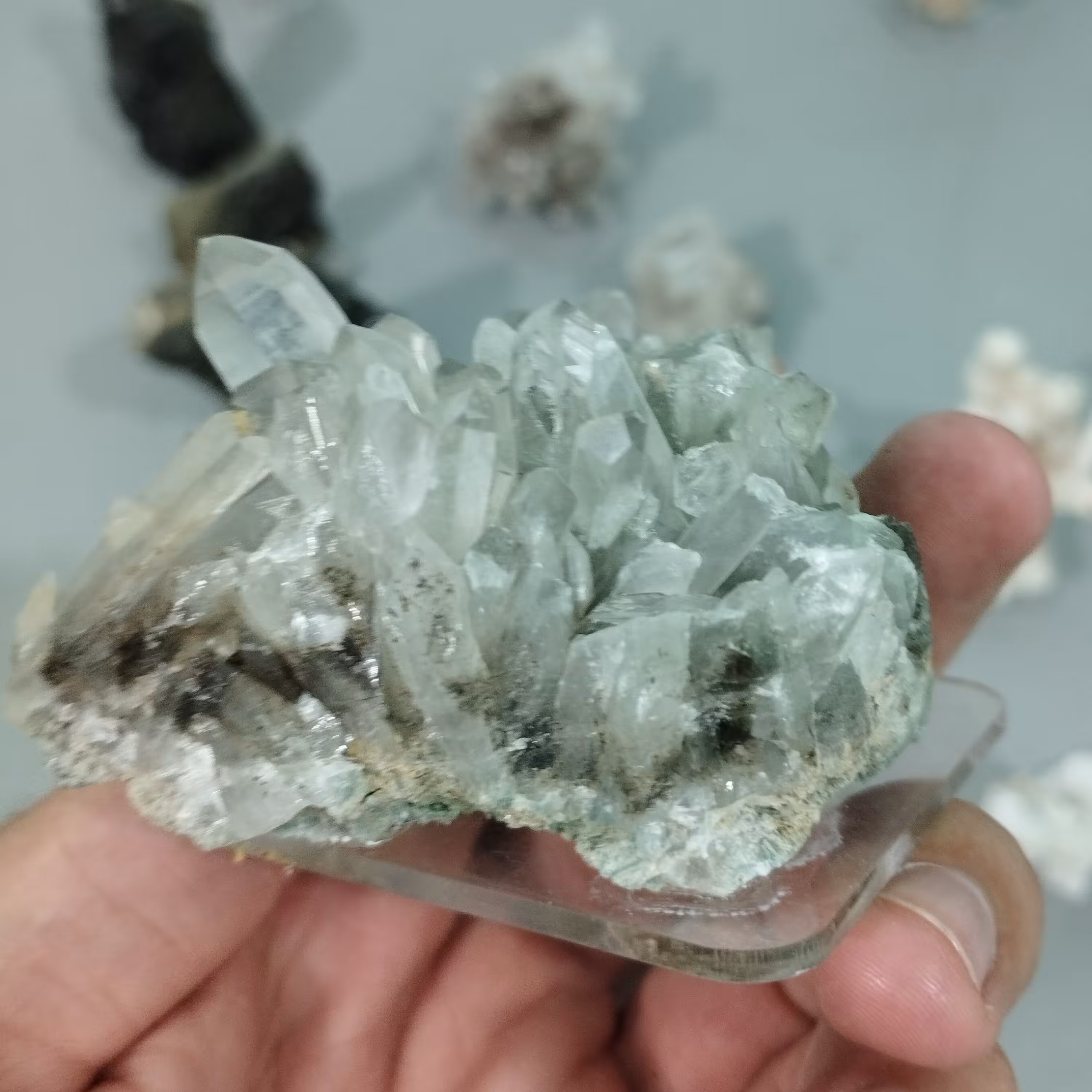 گوهر سنگ کلاستر کوارتز کلکسیونی قد 5سانتیمتر پهنا 8سانتیمتر  پایه دار  