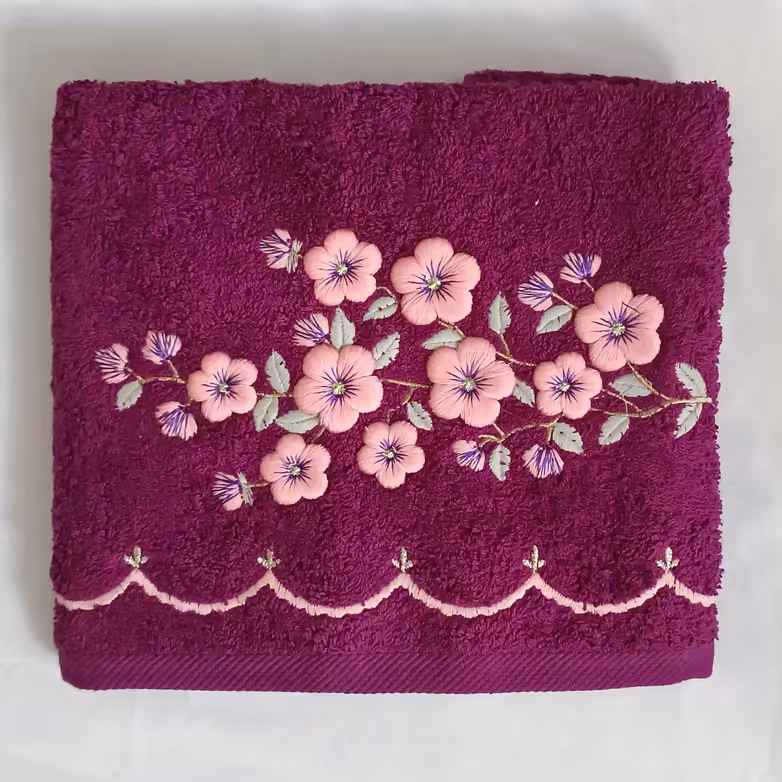 حوله دستی گلدوزی بهباف آذر مدل اوالی سایز 40 در 78 کد 06