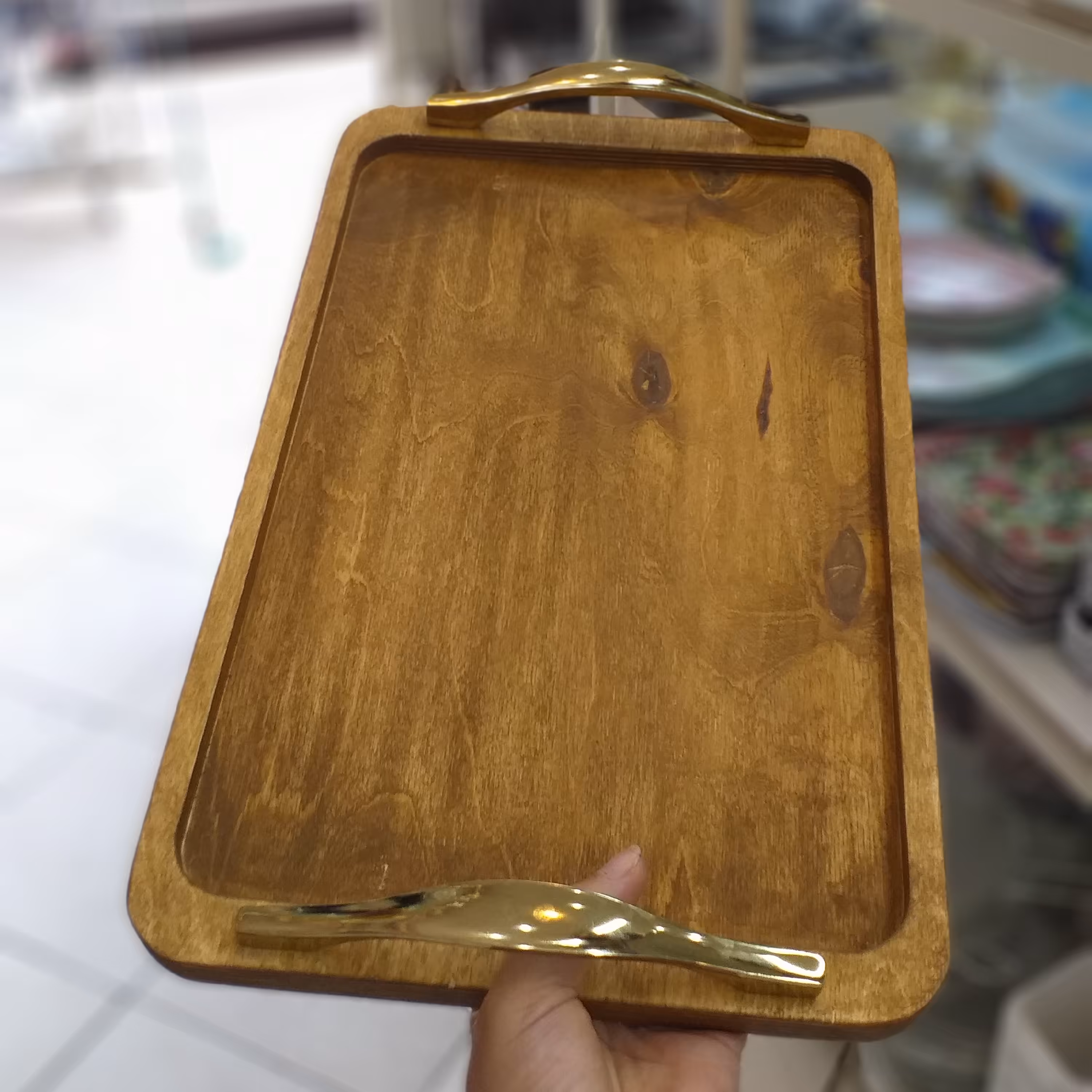 سینی چوبی دسته فلزی رنگ ثابت قابل شستشو