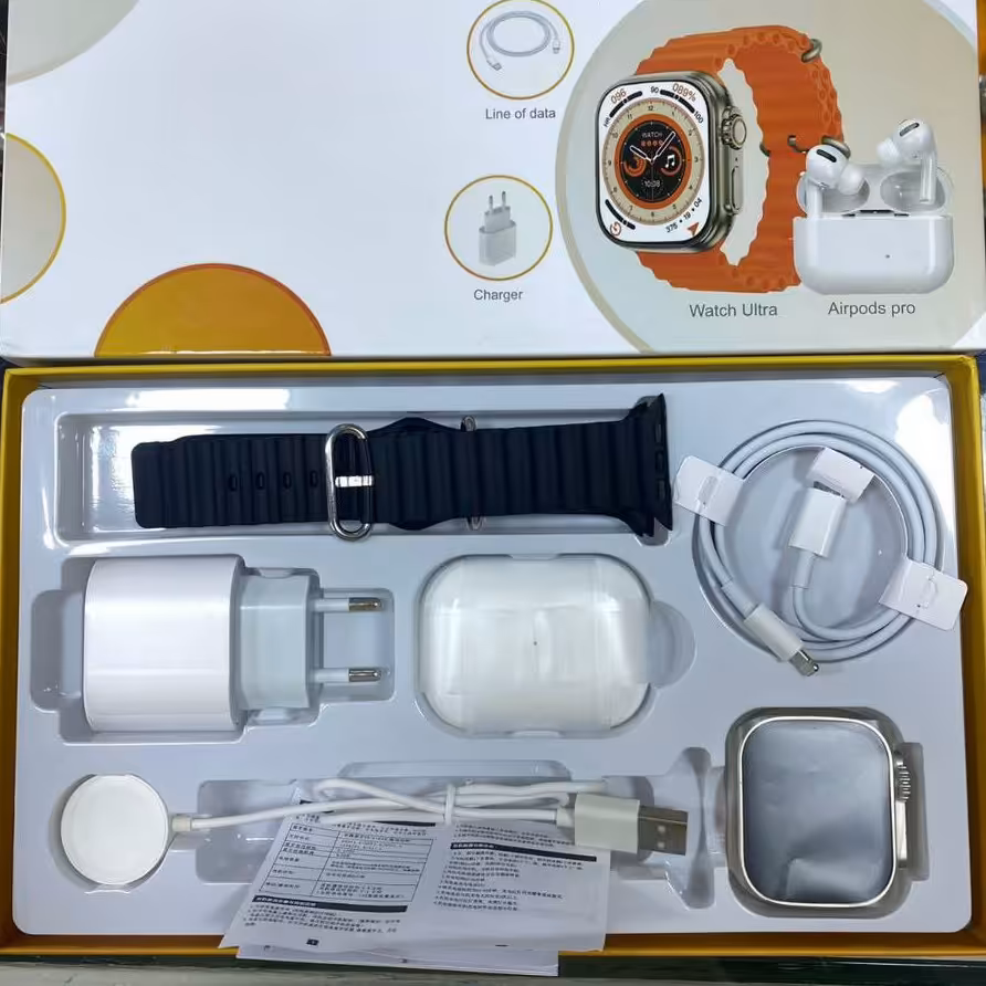 ساعت هوشمنداولترا  به همراه ایرپاد پرو کلگی شارژر  کابل شارژر