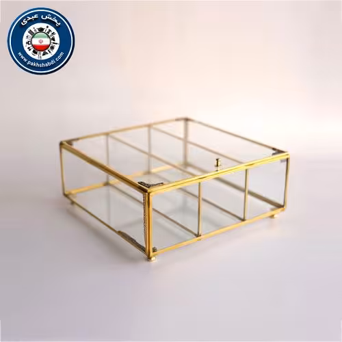 جعبه تی بگ شیشه ای 3 خانه برنجی