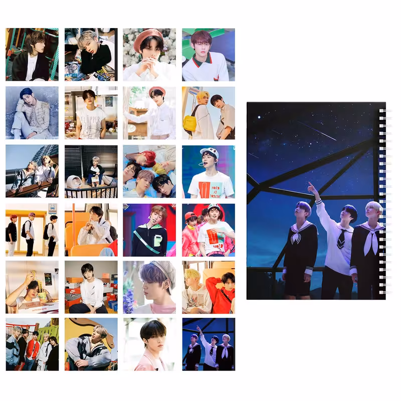 دفتر مشق باژیکان طرح گروه TxT کد 20211405 به همراه فتوکارت مجموعه 24 عددی