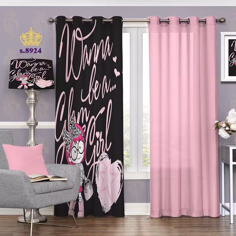 پرده اتاق خواب دو قواره پانچ آماده طرح دختر  کد S8924