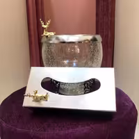 سطل زباله آشغال و جا جعبه دستمال کاغذی طرح تَرَک و گوزن رنگ نقره ای