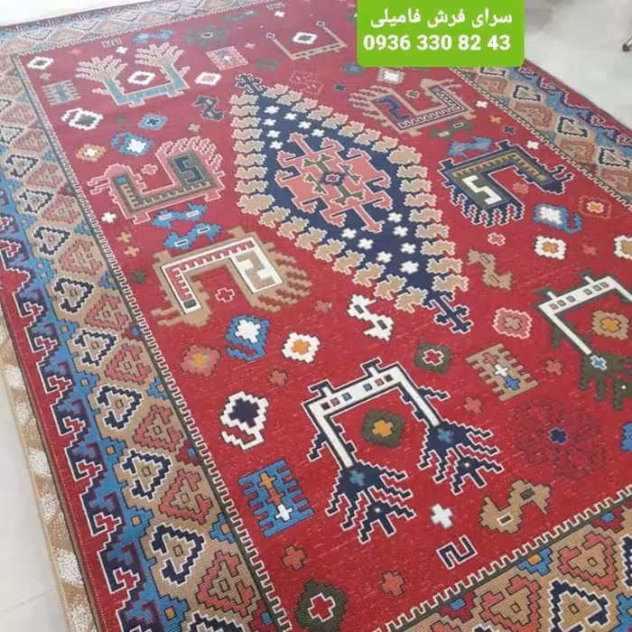 گلیم ماشینی12متری رنگ لاکی طرح ارغوان مناسب اشپزخانه و اتاق