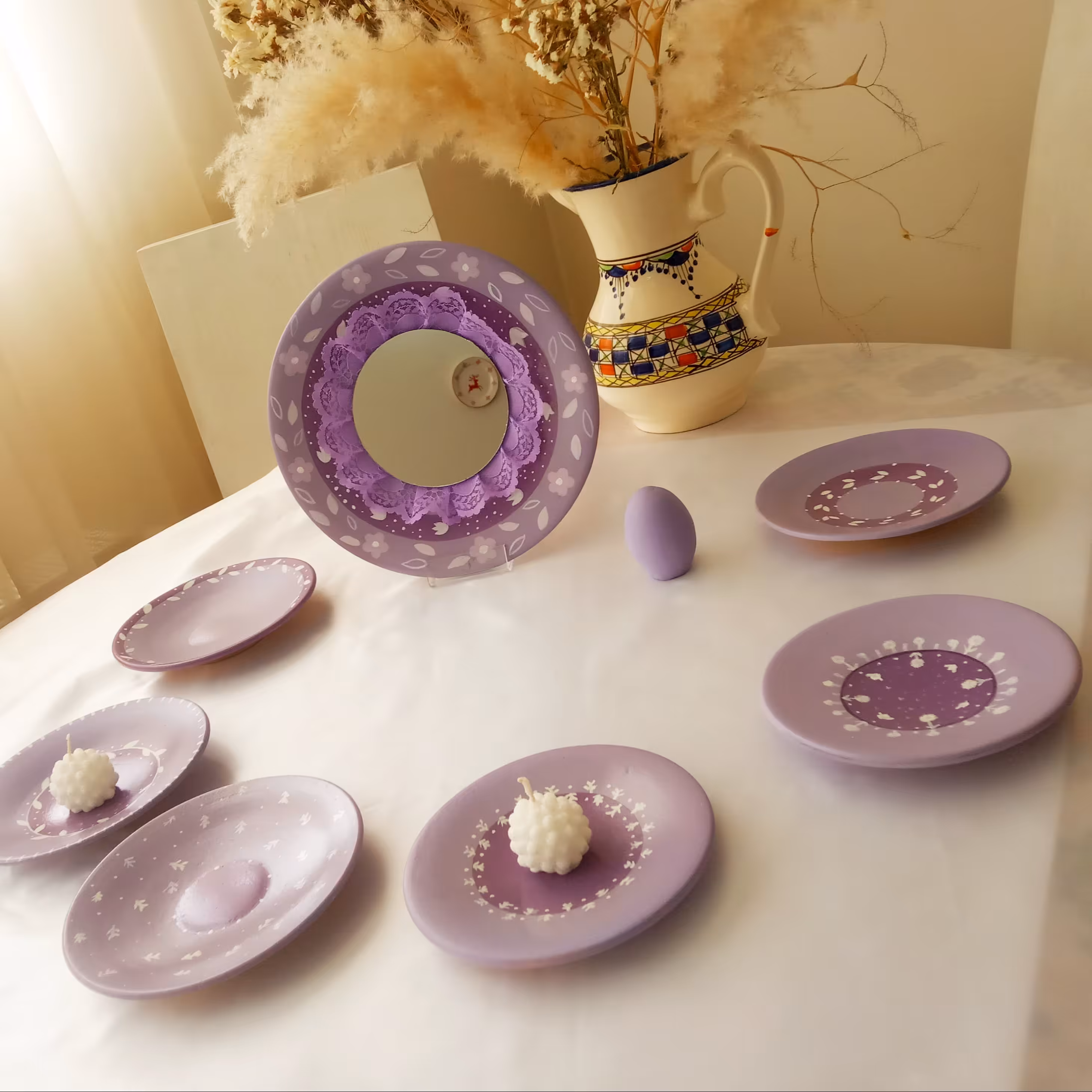 هفت سین سفالی با آینه و سفره