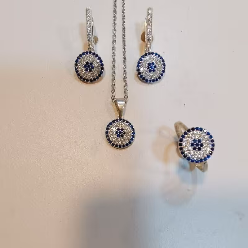 نیم ست نقره عیار 925 طرح چشم نظر کد 5