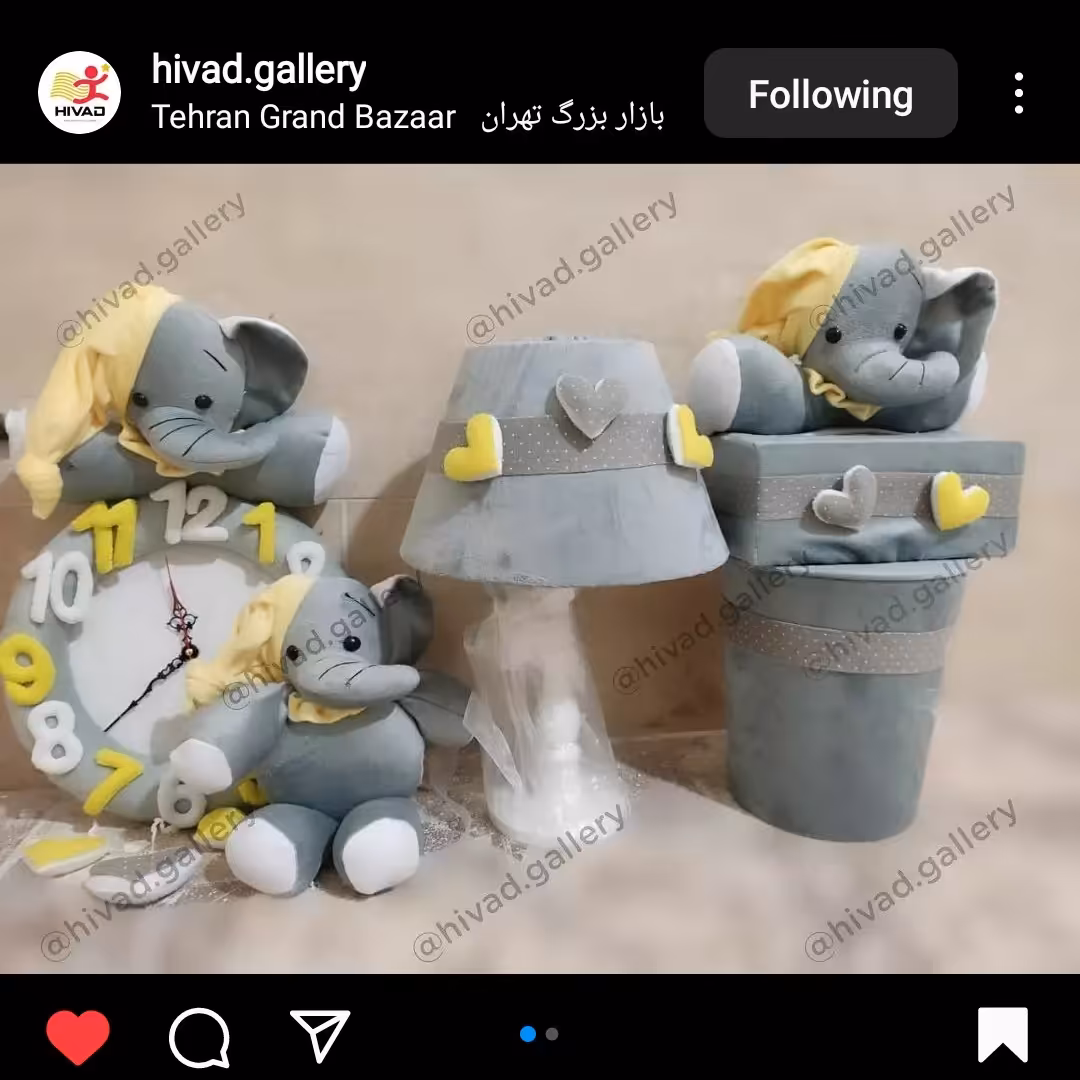 سطل زباله بهمراه جادستمال و ساعت و اباژور طرح فیل نانان مخمل