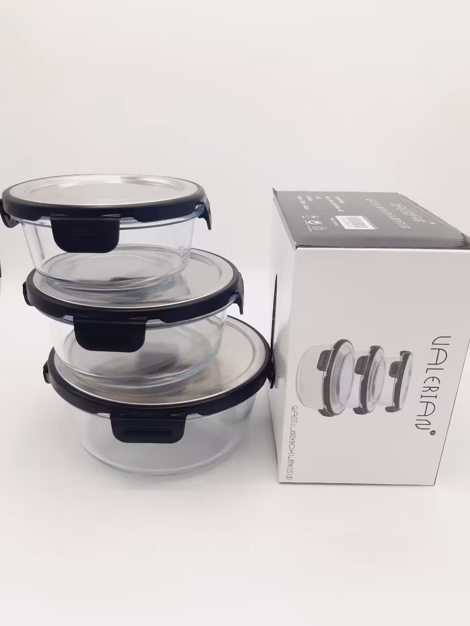 ظرف نگهدارنده 3 تکه گرد درب استیل والرین 30006Valerian Glassware