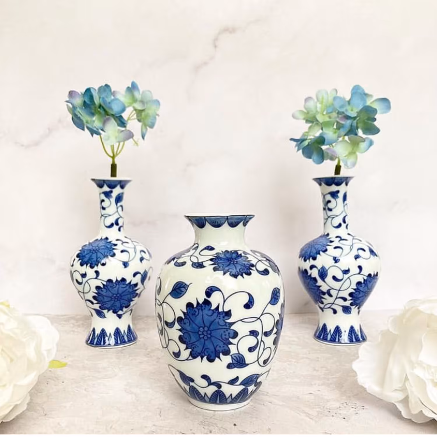 گلدان و جاشمعی قلم آبی نقلی سایز تپل و کوتاه