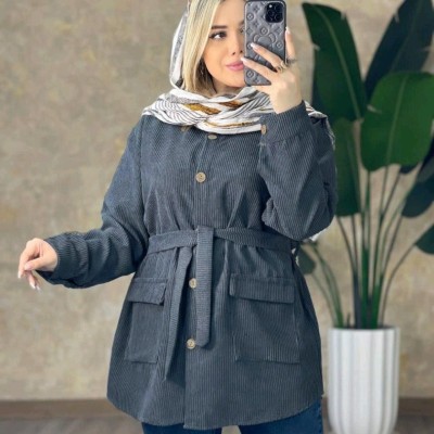 مانتو اسپرت زنانه مخمل مدل کمربنددار