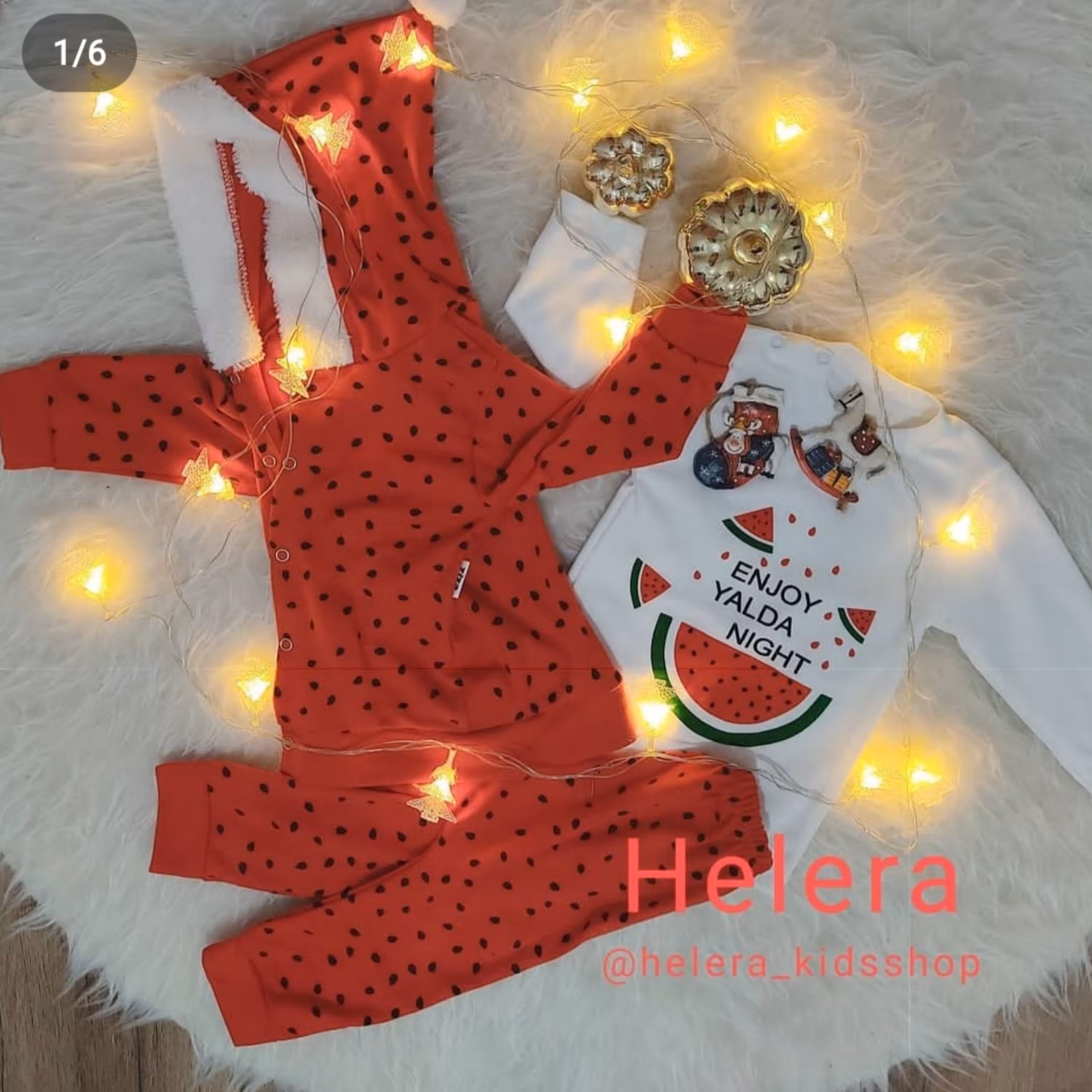 ست سه تکه یلدایی طرح هندوانه کلاه دار زیبا و بامزه