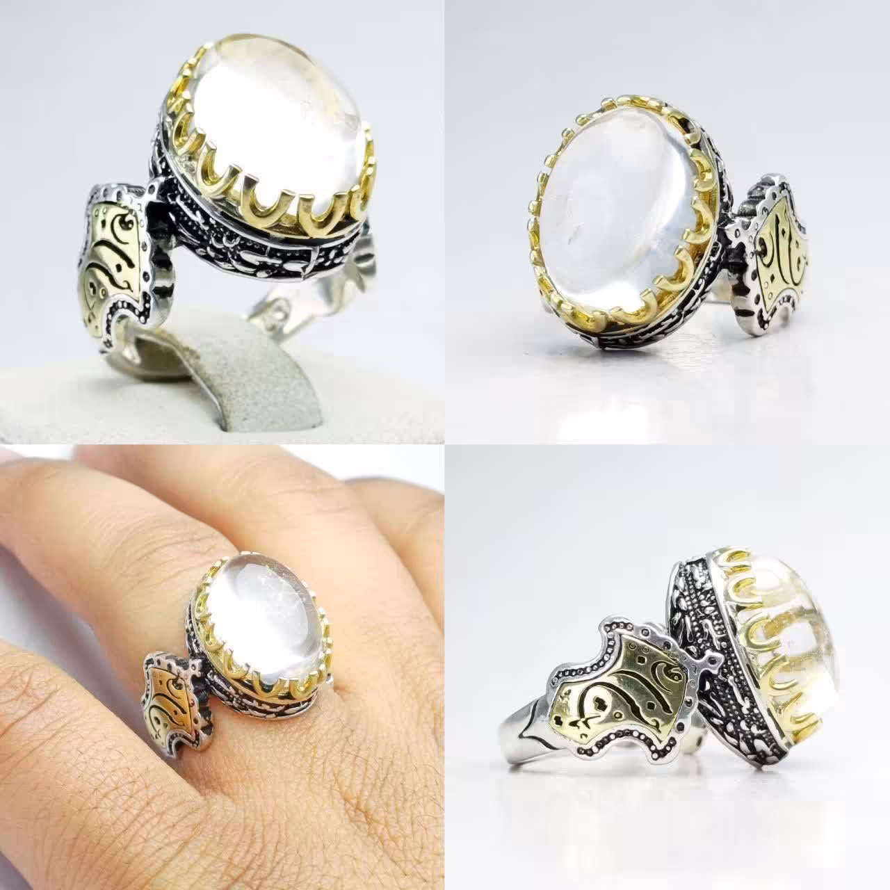  انگشتر درنجف اصلی انگشتر نقره مردانه  رکاب نقره صفوی چنگ برنجی نقره عیار 925ارسال رایگان 