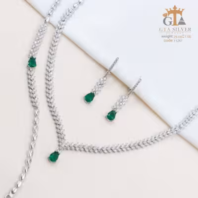 سرویس نقره نگین دار باگت خور کاملا مشابه جواهر عیار 925 کد 11267