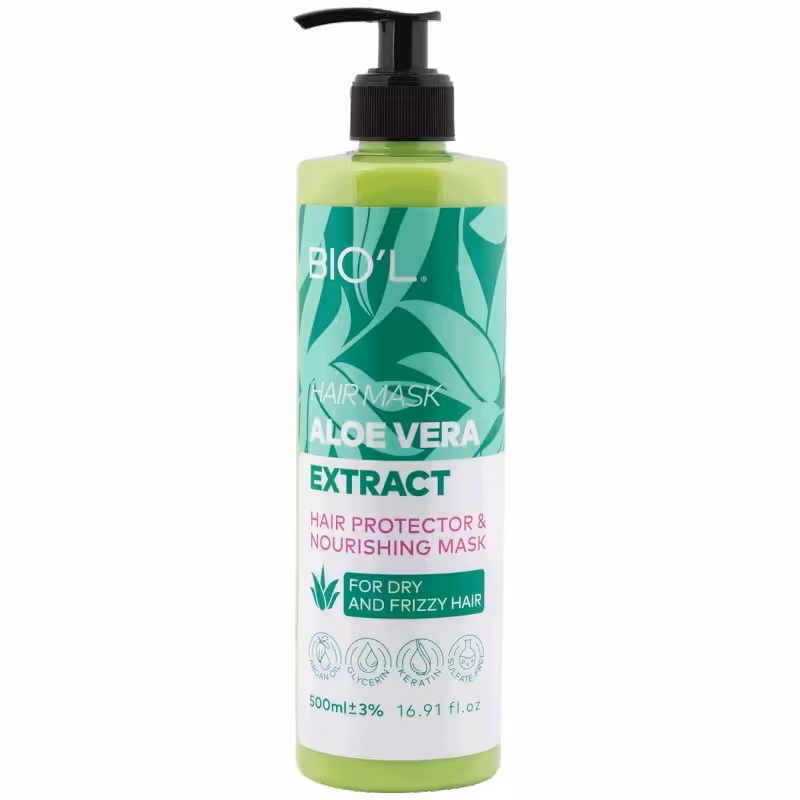 ماسک مو فری سولفات بیول با آبکشی مدل آلوئه ورا مناسب موی آسیب دیده و شکننده حجم 500 میلی لیتر