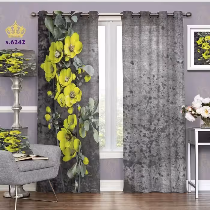 پرده اتاق خواب دو قواره پانچ گلدار طرح گل خلخال کد S6242