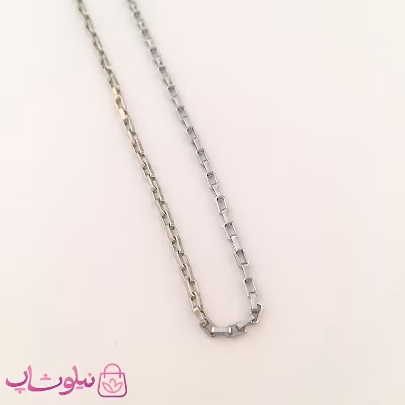 زنجیر گردنبند مردانه آجری استیل نقره ای کد 339