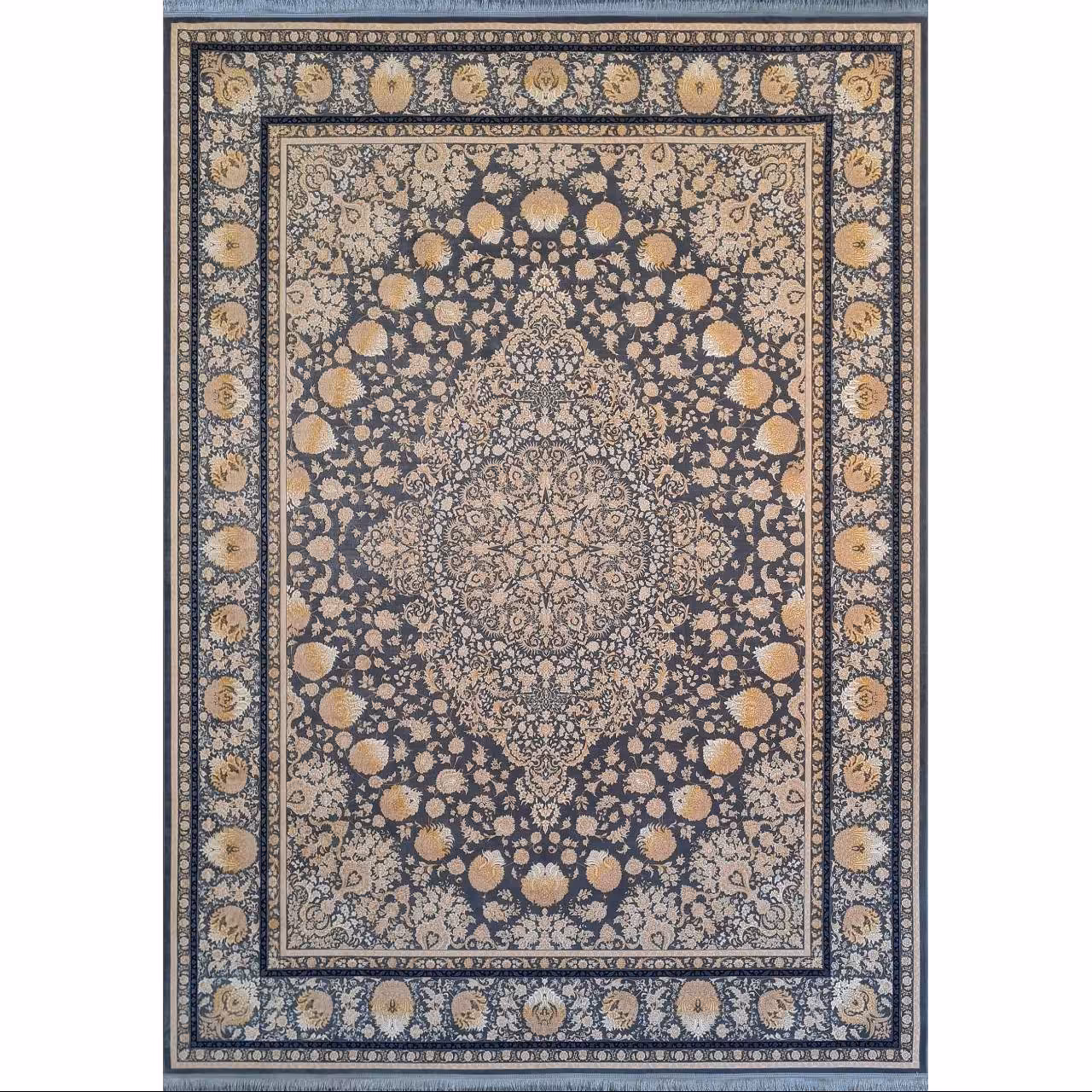 فرش ماشینی افرند 1500 شانه زمینه دلفینی کد 55022 (دوازده متری)