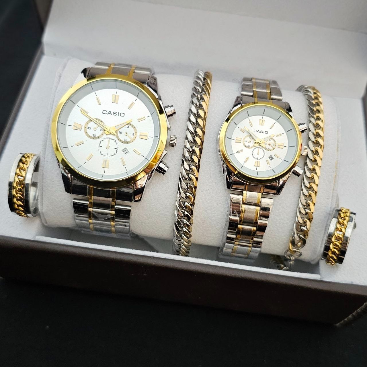 ست زنانه مردانه دستبند حلقه کارتیر و ساعت مچی کاسیو طرح 3 موتوره Casio