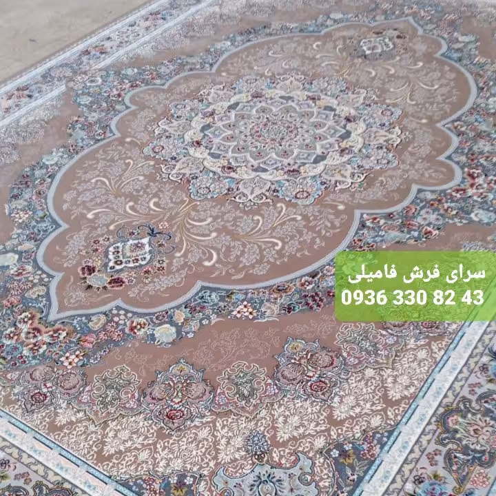فرش ماشینینقشه آوا رنگ نسکافه ای6متری700شانه اصل نخ اکرلیک تراکم 2550 