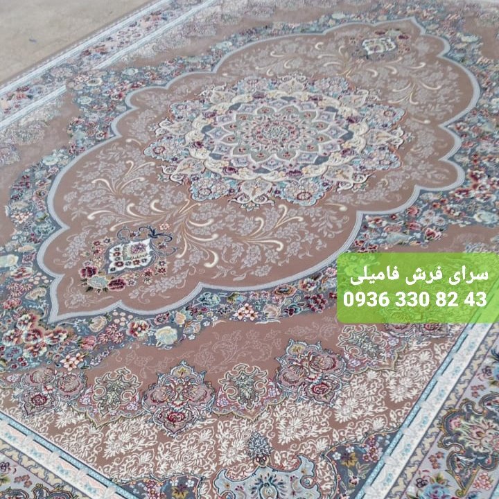 فرش ماشینینقشه آوا رنگ نسکافه ای6متری700شانه اصل نخ اکرلیک تراکم 2550