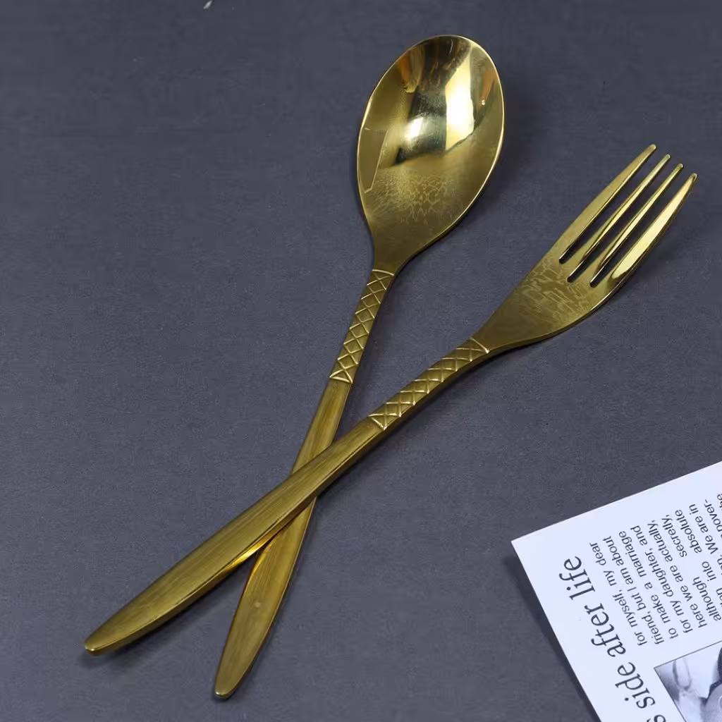 سرویس قاشق و چنگال 24 نفره یونیک دهنه اروپایی طلایی ، ارزان سرای غرب بانه