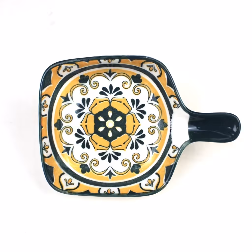 اردو خوری مزه خوری دسته دار طرح  دار سبز و زرد 