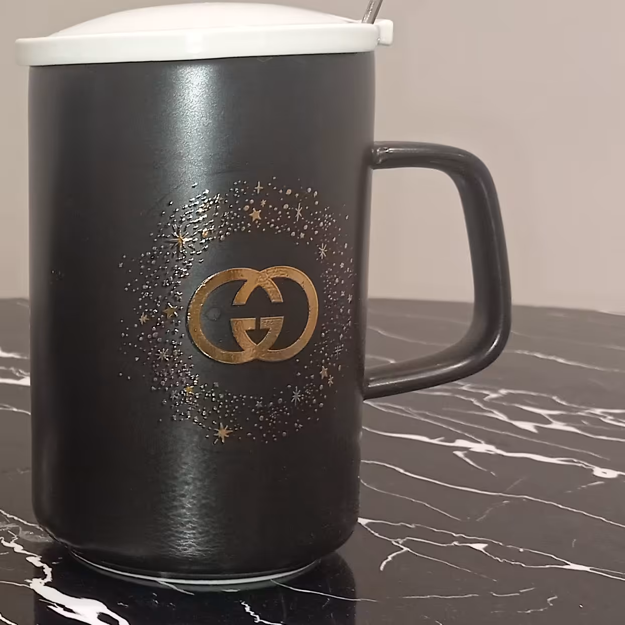  ماگ درب دار مشکی طلایی