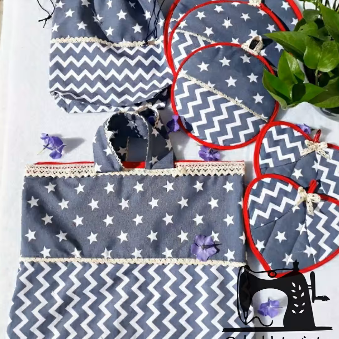 سرویس آشپزخانه تترون سورمه ای قرمز دمکنی دستگیره پیشبند 